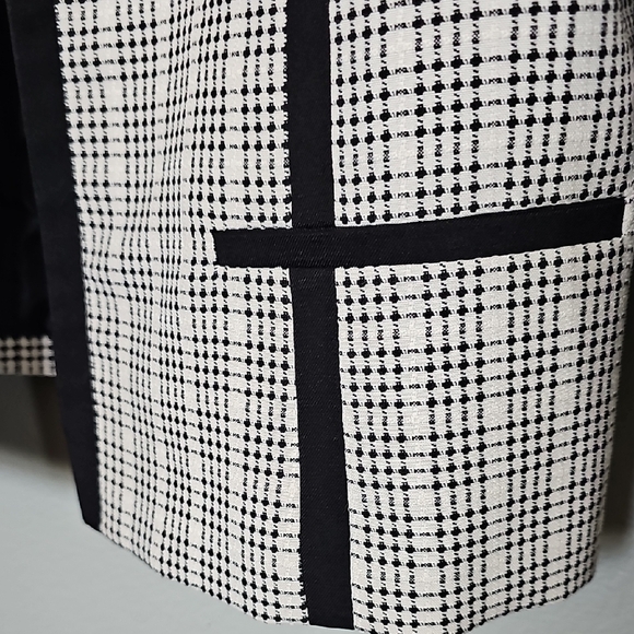 Black Label Evan Picone Black White Checkered Collarless Jacquard Blazer Size 14 - Picture 3 of 8